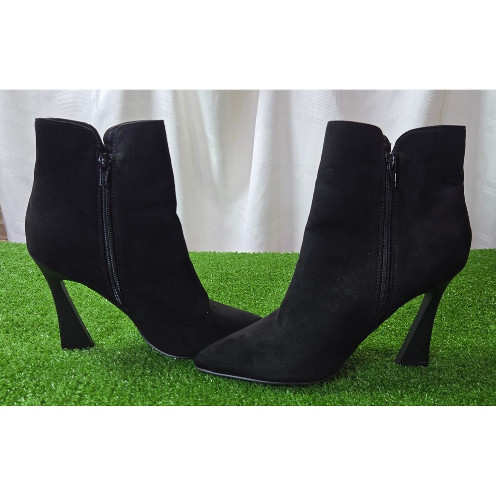 Qupid High Heels Faux Suede Ankle Booties w/Side Zip Black Women's Size 7